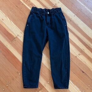 Zara Paperbag Waist‎ Black Denim Jeans 6